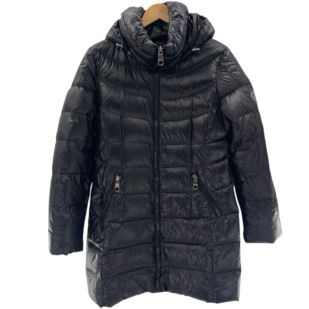 Calvin Klein Woman’s Down Puffer Shine Longline Lightweight Black Coat Size M